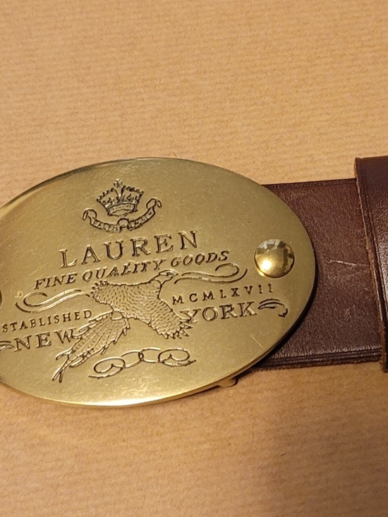 Lauren Ralph Lauren Accessories - Lauren Ralph Lauren Brown Leather Belt with Brass Oval Logo Buckle